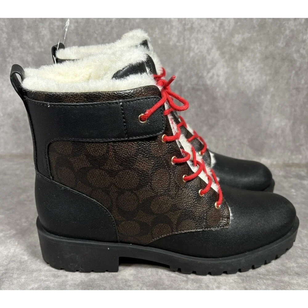 COACH Lorraine Bootie Womens 9 Black Mahogany Sherpa Lined New W Box $300 Retail - Picture 3 of 8